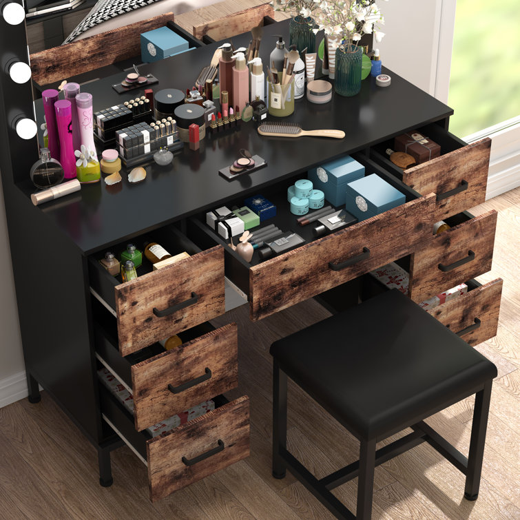 Brown makeup vanity 2024 with lights